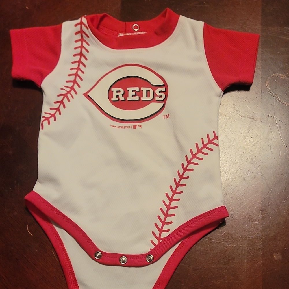 Red and White Baseball Team Baby Onesie